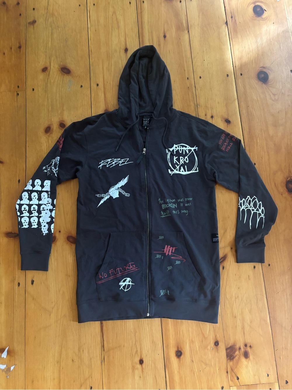 Punk Royal Graphic Full Zip Hoodie XL Black Streetwear